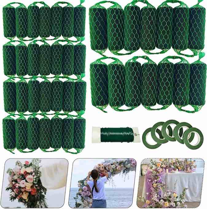 TBPA 42Pcs Floral Foam Garland 27.6Ft Flower Sponge Blocks Kit,Absorption Flower Holder Arch Door for Wet Dry Fresh Flowers Arrangement for Wedding Garden Home Decor(Floral Tape x5pcs, floral wire x1)