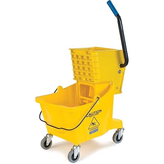 Carlisle FoodService Products Mop Bucket with Side-Press Wringer for Floor Cleaning, Restaurants, Offices, And Janitorial Use, Polyproylene, 26 Quarts, Yellow