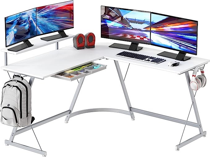 (similar)SHW Vista L-Shape Desk with Monitor Stand, White