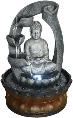 Buddha Tabletop Waterfall Fountain Fengshui Meditation Relaxing Indoor Decoration, Waterfall Kit with Circular Water Flow for Home, Office, Bedroom Decoration