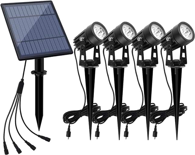 APONUO Solar Spotlights Landscape Lights Low Voltage Outdoor Solar Spotlight IP65 Waterproof 9.8ft Cable Auto On/Off with 4 Cool White for Outdoor Garden Yard Landscape Downlight (4-in-1)…