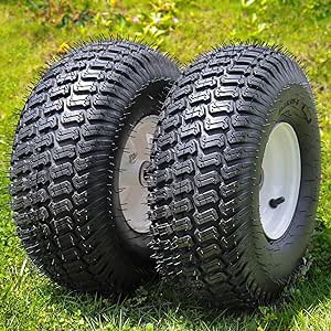 2 PCS 15x6.00-6 Lawn Mower Tires with Rim,4 Ply Tubeless,570lbs Capacity,3" Offset Hub 3/4" Bushing,Front Tire Assembly Replacement for John Deere,Cub Cadet and More Lawn &Garden Riding Mower¡