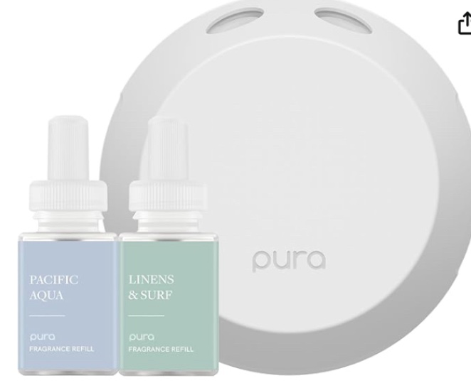 Pura - Smart Home Fragrance Device Starter Set - Pura 4 - Scent Diffuser for Home - Includes Fragrance Aroma Diffuser - Pacific Aqua and Linens & Surf