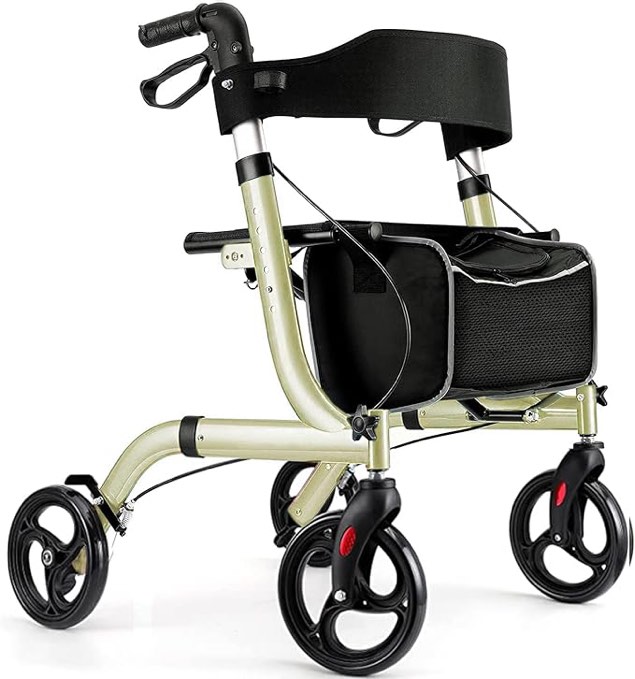 Healconnex Rollator Walkers for Seniors-Folding Rollator Walker with Seat and Four 8-inch Wheel, Champagne