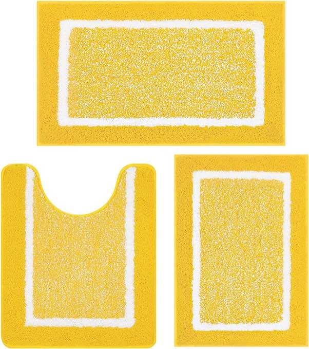 Pauwer Bathroom Rugs Sets 3 Piece Bathroom Shower Rugs with U-Shaped Contour Toilet Mat Absorbent Microfiber Plush Bath Mats Non Slip Bath Rugs Machine Washable Shaggy Bathroom Floor Mats, Yellow