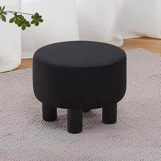 Cpintltr Linen Ottoman Round Footrest Stool Upholstered Step Stool Ottomans Sofa Stool 4 Wood Legs with Anti-Slip Pads Modern Accent Home Decor Suitable for Living Room Bedroom Entryway Peacock