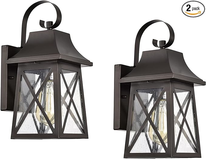 2 Packs Outdoor Wall Light, Oil Rubbed Bronze Exterior Light Fixture Waterproof Porch Sconces Wall Mounted Lighting, Anti-Rust Rustic Wall Sconce for House Garage, Doorway, Front Door Entryway, E26