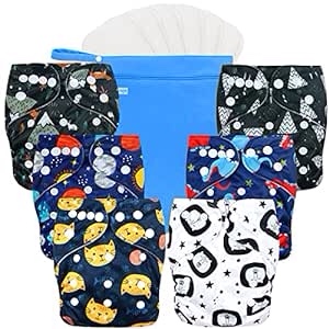 wegreeco Washable Reusable Baby Cloth Pocket Diapers 6 Pack + 6 Rayon Made from Bamboo Inserts (with 1 Wet Bag, Dinosaur)