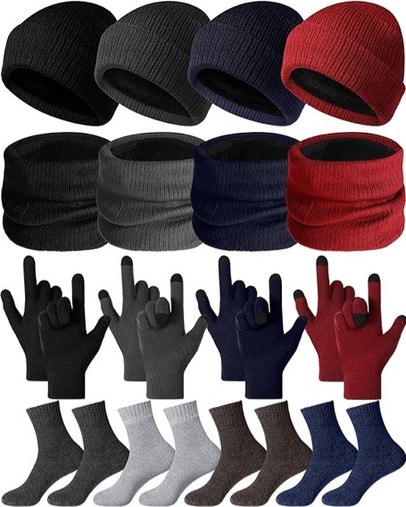 20 Pieces Winter Beanie Hat Scarf Gloves Sock Set Warm Fleece Lined Knit Cap Neck Warmer Touch Screen Gloves and Socks for Men Women