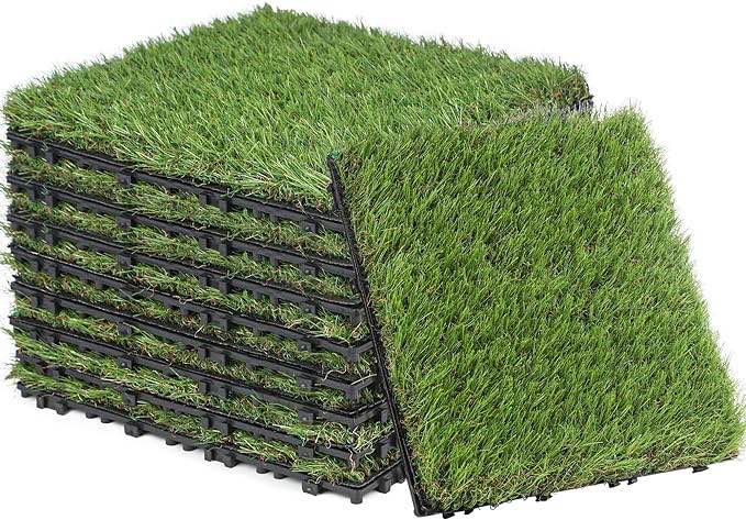 GOLDEN MOON Artificial Grass Turf Tile with Upgrade Interlocking System Self-draining Grass Tiles,