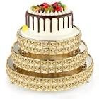 Bokon 9 Pcs Crystal Gold Cake Stand Set Wedding Cake Stands with Bling Edge Beaded Round Metal Party Cake Stand Mirror Top Plate Dessert Table Display for Wedding Baking Birthday Party, 3 Sizes