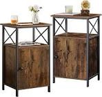 VECELO Modern Night Stand, End Side Table with Storage Cabinet for Sofa Couch and Living Room,Bedroom, Rustic Brown/Set of 2
