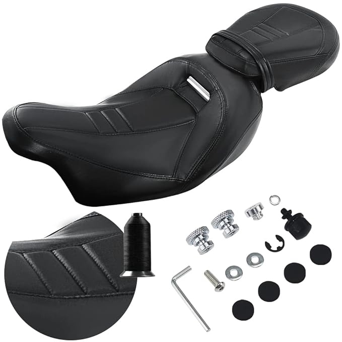 Two-up Seat, Low-Profile Driver Passenger Pillion Seat for Harley Touring CVO Road Glide Road King Street Glide Electra Glide Ultra Limited FLHTKSE FLHTCUSE5 2009-2024, Black