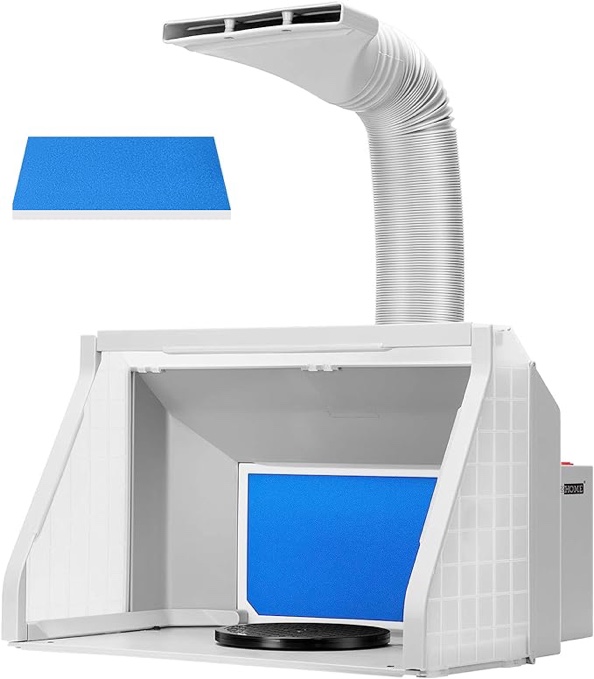 VIVOHOME Dual Fans Portable Airbrush Paint Spray Booth Kit with 3 LED Lights Turn Table and Filter Hose for Model Cake Craft Nail Toy Part Gray