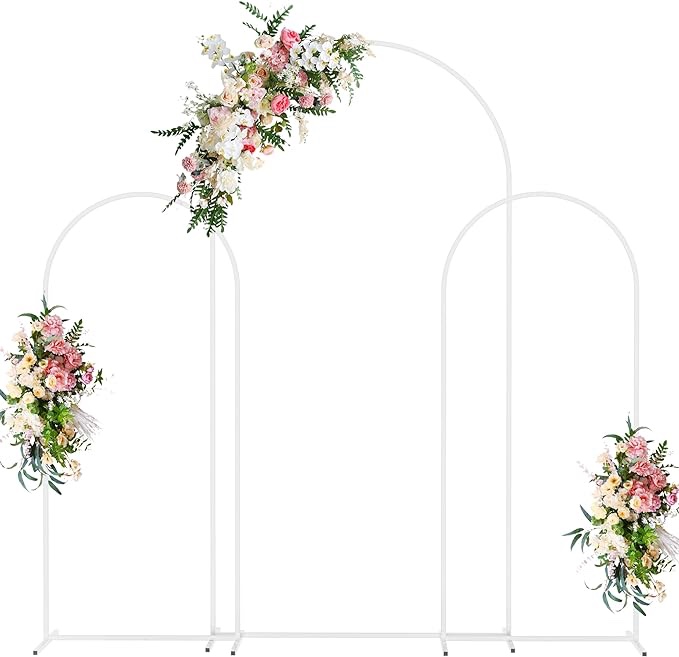 Wokceer Wedding Arch Backdrop Stand 6.6FT, 5FT, 5FT Set of 3 White Metal Wedding Arch Stand for Birthday Party Wedding Ceremony Baby Shower Garden Decoration