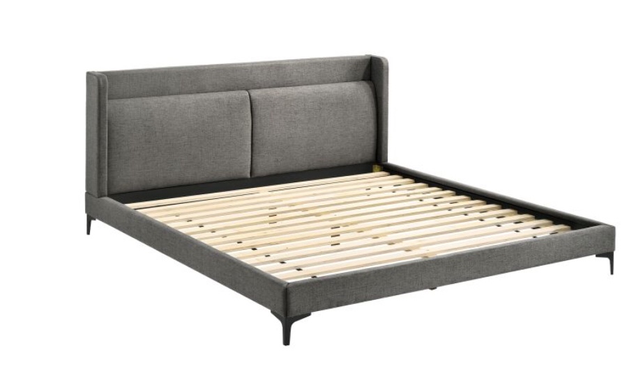 Armen Living Legend Gray Fabric Eastern King Platform Bed with Black Metal Legs LCLEBDCHKG (Incomplete, Box 2/2 Only)
