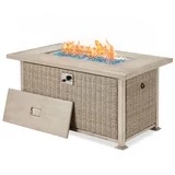Homrest 44 inch Fire Pit Table,Aluminum table top,propane,Gray and Brown Half-Round Rattan (Incomplete, Box 3/3 Only)