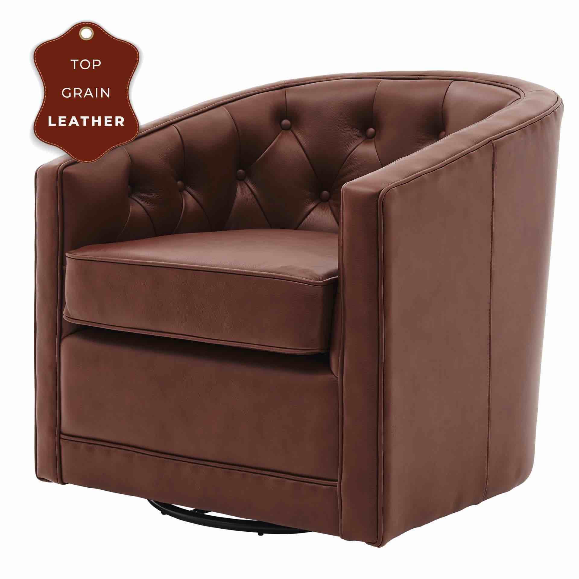 Walsh Top Grain Leather Swivel Accent Arm Chair