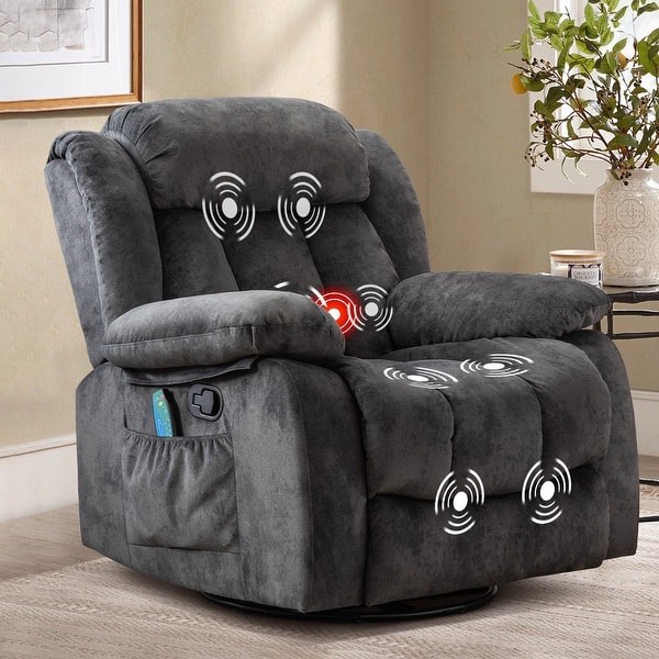 Soft Fabric Overstuff Manual Recliner with Massager and Heat - Dark Grey