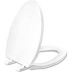 Toilet seat Elongated with Slow Close Hinges, Four Bumpers Never Loosen and Easily Remove, Two Sets of Parts, Plastic, White