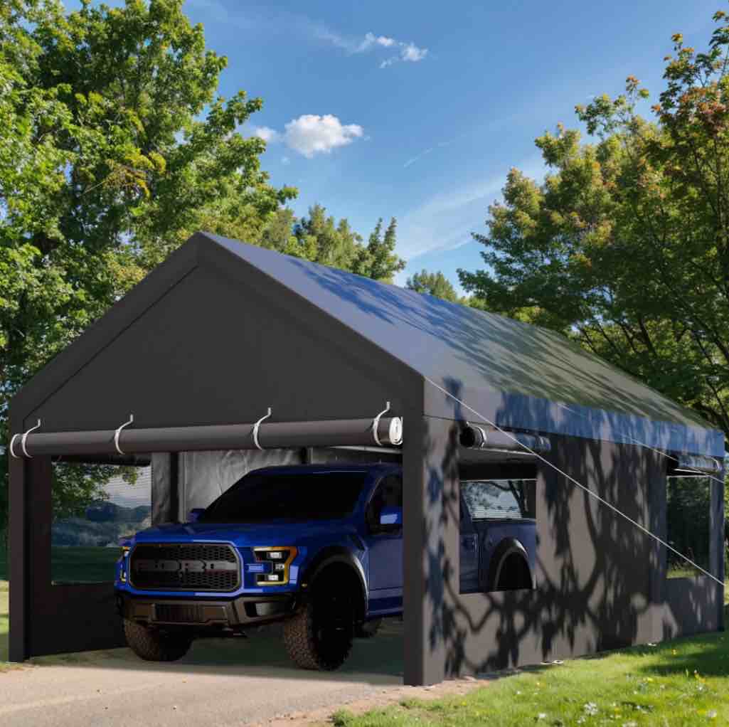 Walsunny Carport 12x20 ft Heavy Duty Car Canopy with Roll-up Windows Portable Garage with Removable Sidewalls & Doors
