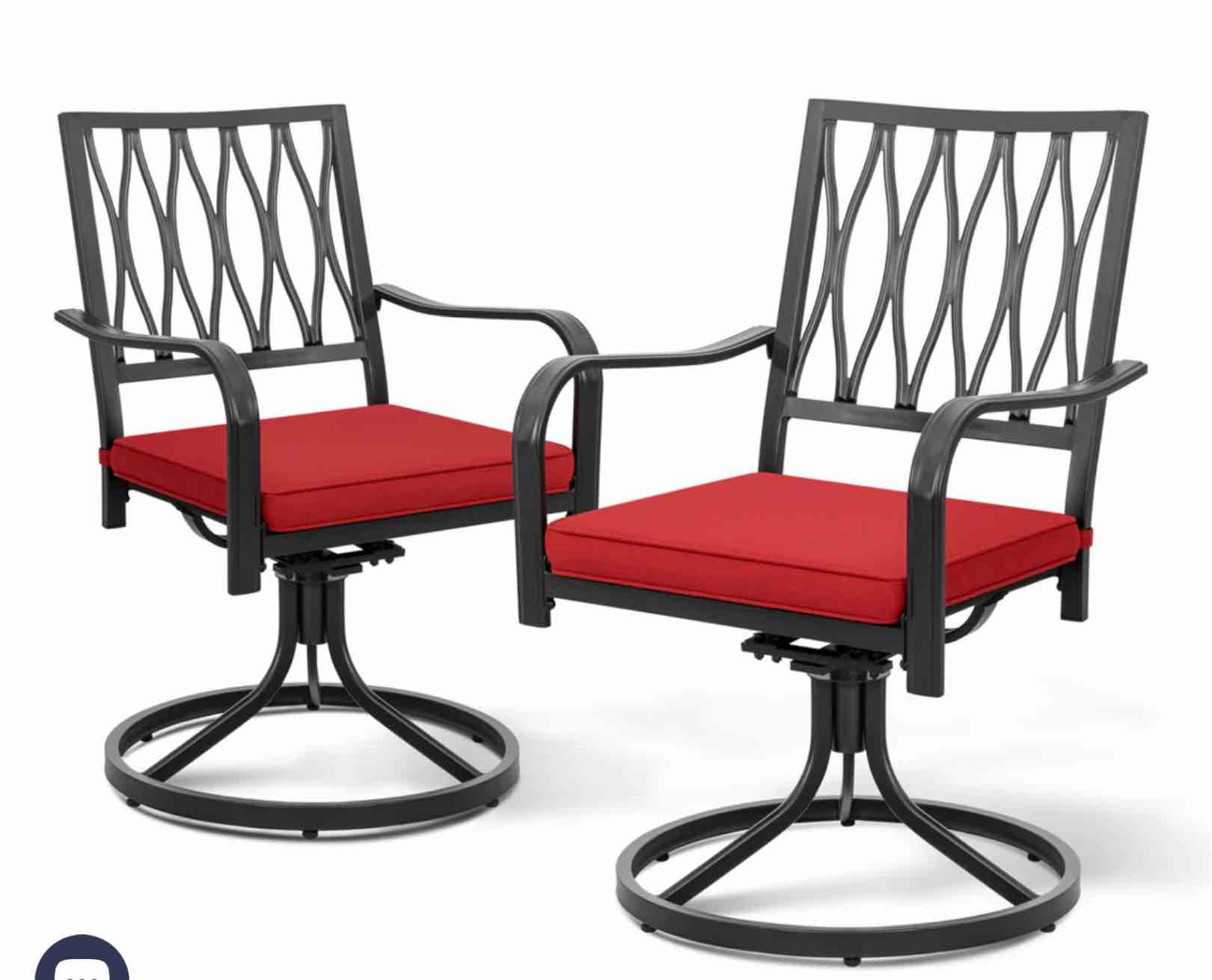 2 Pieces Swivel Bar Height Stools Set, Patio Stools and Bar Chairs with Cushions, Black and Red