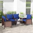 Jardina brown wicker patio chair with navy blue cushion (chair only)(stock photo similar but not exact)