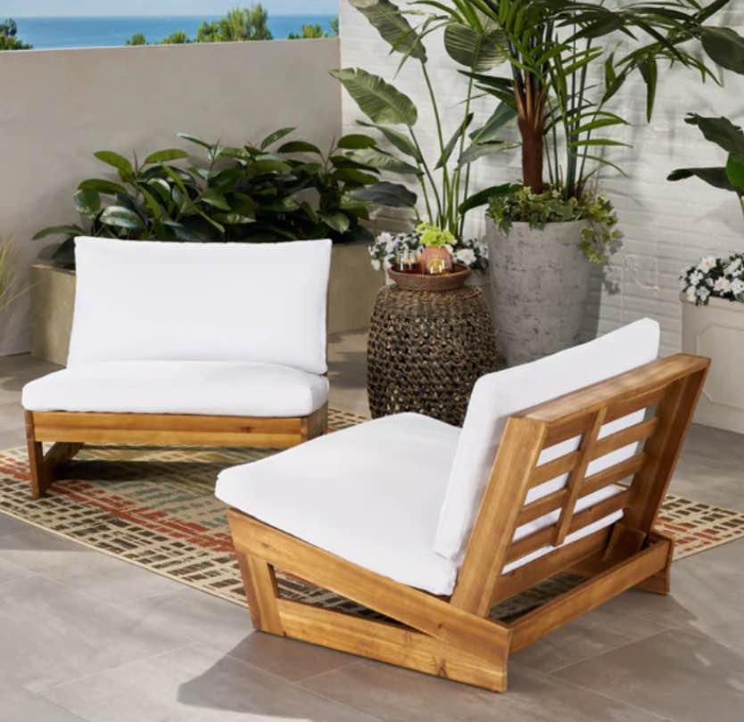 Outdoor Acacia Wood Club Chairs With Cushions
