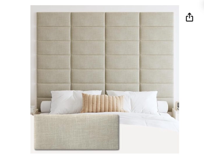 Upholstered Wall Mounted Headboard, 3D Soundproof Wall Panels Peel and Stick Headboard for Queen Size, Reusable and Removable Tufted Bed Headboard in Beige(6 Panels, 10" x 24")