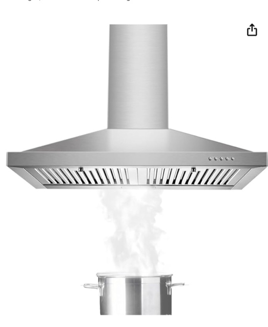 Tieasy Range Hood, Range Hoods 30 inch Stainless Steel, 450 CFM Kitchen Hood with LED Light Baffle Filters, 3 Speed Exhaust Fan Vent Hood
