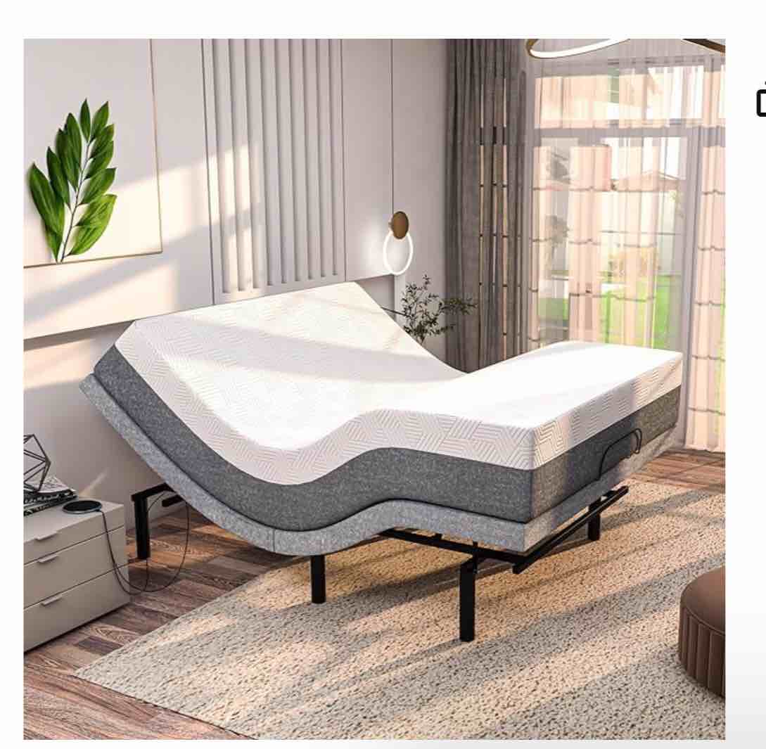 Adjustable Bed Frame with 14" Mattress Included Electric Massage - USB, Under Bed Light, Luxury Cooling Gel Memory Foam Mattress, Zero Gravity, App Control, Head and Foot Reclining Base Full