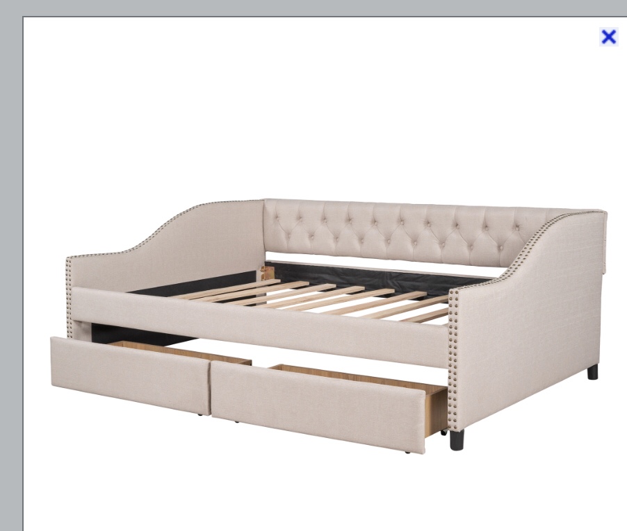 Upholstered daybed with Two Drawers; Wood Slat Support; Beige; Full Size(Incomplete box 1 of 2)