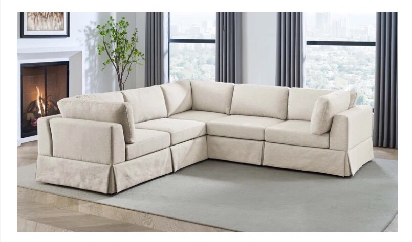 D95840-A. ARMLESS CHAIR. BEIGE EARSELL 5pc UPHOLSTERED SECTIONAL. incomplete 2 piece only) 