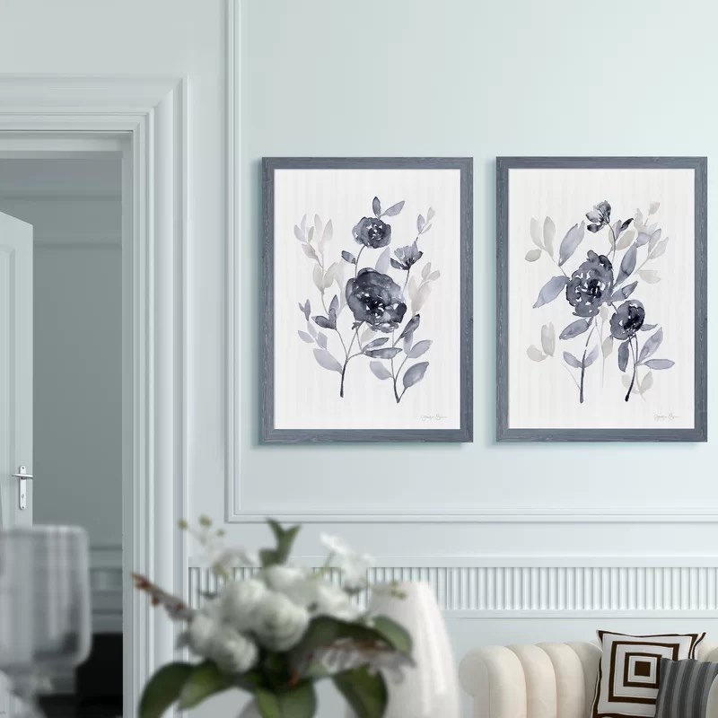 Peonies in Gray - 2 Piece Picture Frame Painting Print Set