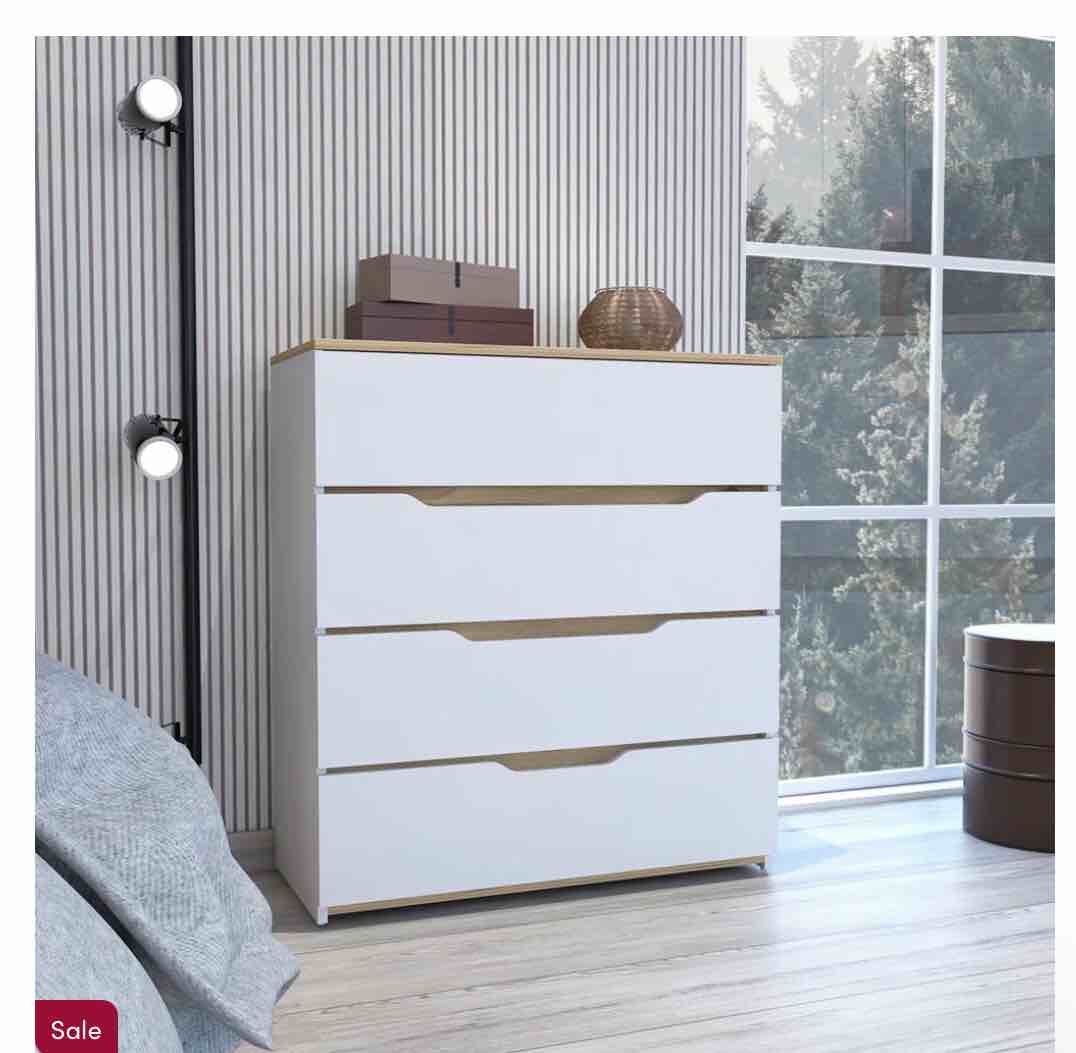 Asheboro California Style Dresser, With Four Spacious Drawers, Countertop and accents are Light Oak