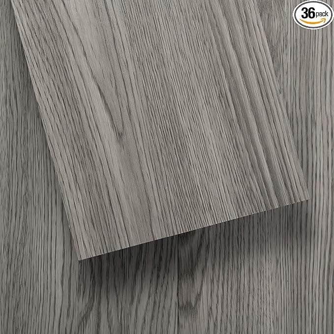 LUCiDA SURFACES Luxury Vinyl Flooring Tiles-Peel and Stick Floor Tile for DIY Installation-36 Wood-Look Planks-Greyscale-BaseCore-54 Sq. Feet