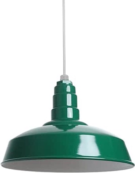 Steel Lighting Co. Carson Barn Light | Ceiling Mounted Pendant | 16 inch Dome | White Cord | Industrial Style Steel Light Made in America | Green Exterior/White Interior