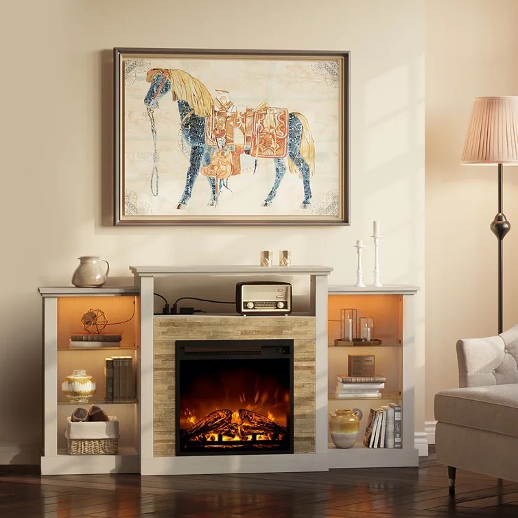 Scribner TV Stand For TVs Up To 65" with Fireplace Included, Entertainment Center with LED Lights