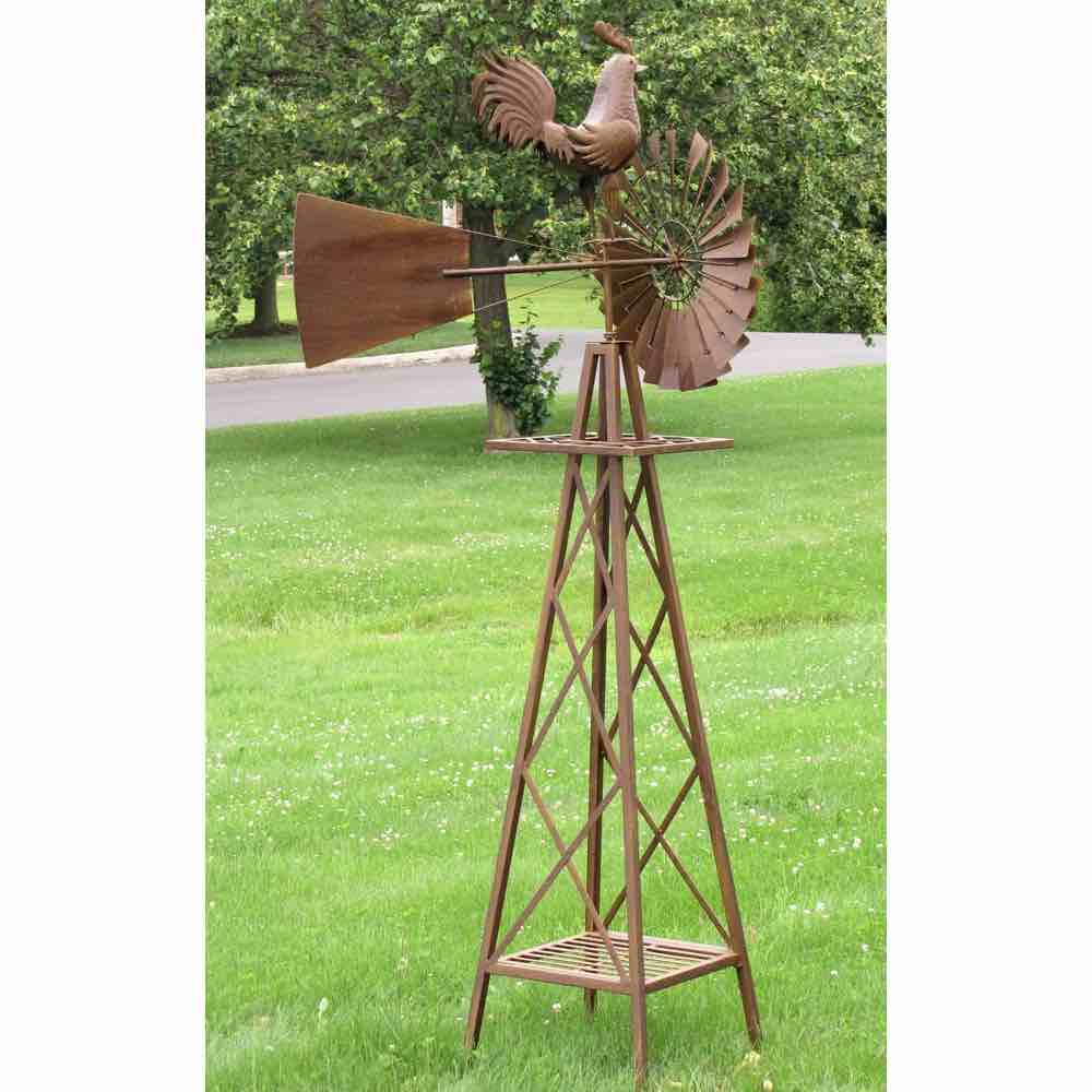 Large Stand Windmill with Rooster