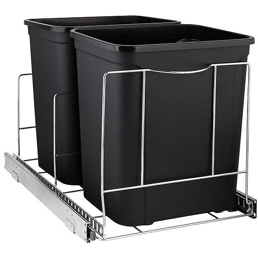 Hold N' Storage Pull Out Double Trash Can Under Cabinet – Heavy Duty Metal Sliding System with Lifetime Limited Warranty, Adjustable -Cans Not Included- Requires a 17¾” W Cabinet Opening Double Trash Can Holder - 17 ¾”W x 21¼”D