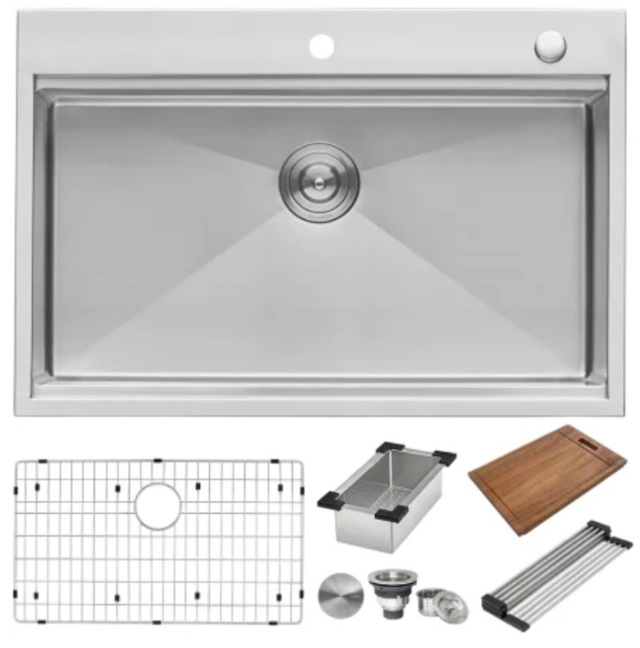 Ruvati 33 x 22 inch Workstation  Drop-in  Rounded Corners Stainless Steel Kitchen Sink