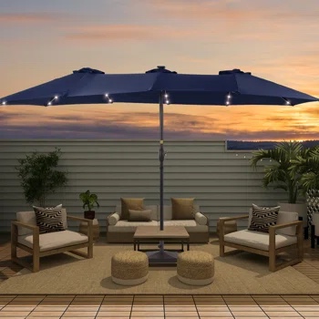 Sametta LED 15 x 9 ft. Lighted Market Umbrella Double-Sided Outdoor Patio Umbrella