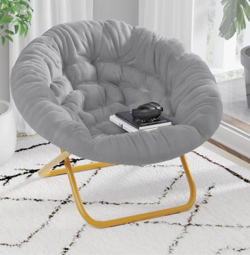 Gwen 35.75" Oversize Portable Faux Fur Folding Saucer Moon Chair