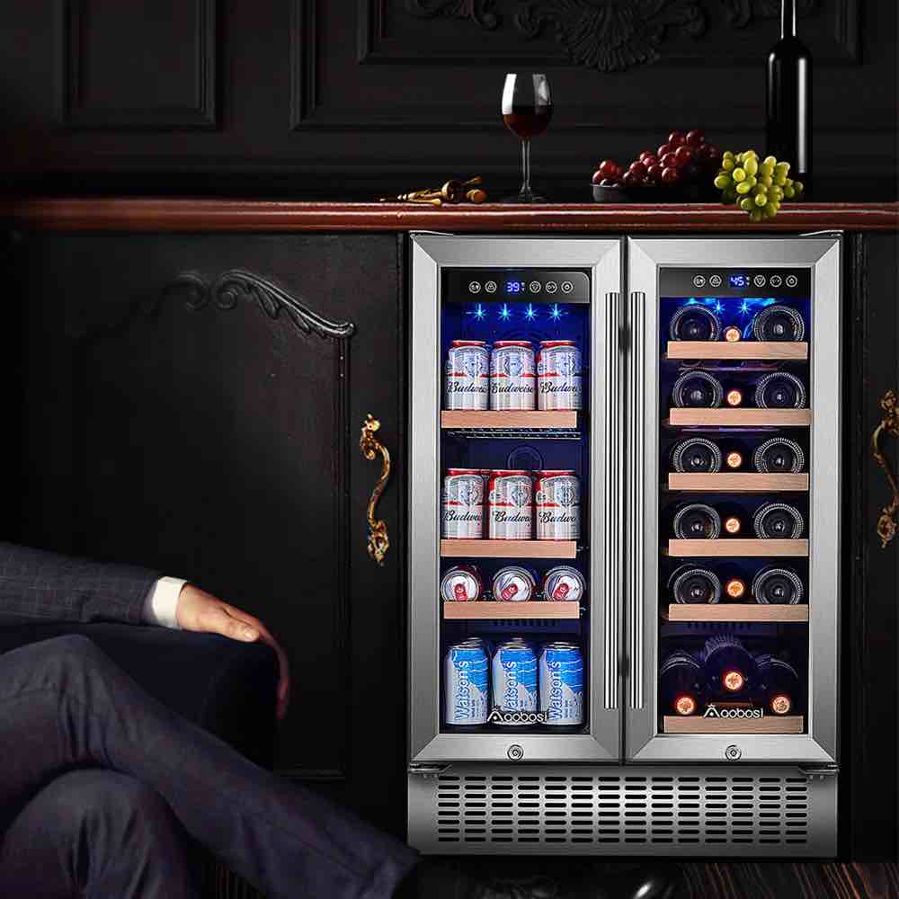 23.4'''' 19 Bottle 57 Cans (12 Oz.) Dual Zone Freestanding Beverage Refrigerator With Wine Storage