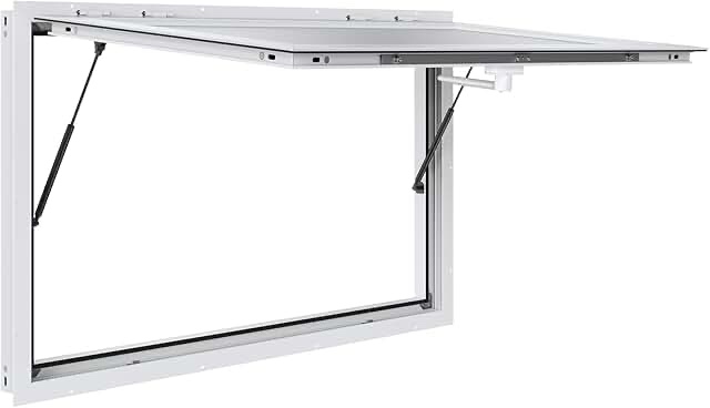 VEVOR Concession Window for Food Trucks 36 x 24 Inch, Concession Stand Serving Window Door with Double-Point Fork Lock, Concession Awning Door Up to 85 Degrees, Glass Not Included