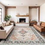 HILORUUG Washable Area Rug 9x12 - Bedroom Living Room Large Indoor Rugs Soft Oriental Vintage Rugs Non-Slip Backing Stain Resistant for Farmhouse Kitchen (9x12 Orange)