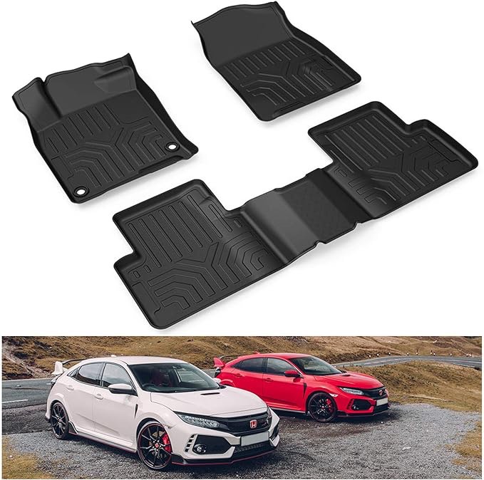 KIWI MASTER Floor Mats Compatible with 2016-2021 Honda Civic Accessories All Weather Mat Custom Fit Liners Front & 2nd 2 Row Seat TPE Slush Liner Black Floor Trays for Vehicles VPFLCIV1U