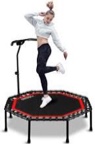 ONETWOFIT 51" Silent Trampoline with Adjustable Handle Bar, Fitness Trampoline Bungee Rebounder Jumping Cardio Trainer Workout for Adults