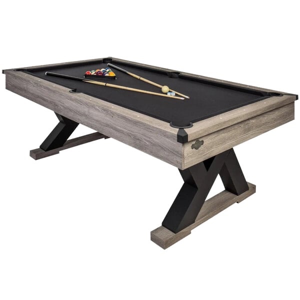 American Legend AL3010W Kirkwood 7 1/2' Black Polyester / Rustic Gray Wood Billiard / Pool Table