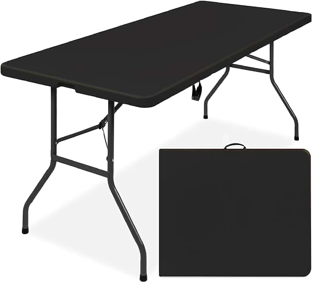 Best Choice Products 6ft Plastic Folding Table, Indoor Outdoor Heavy Duty Portable w/Handle, Lock for Picnic, Party, Camping - Black